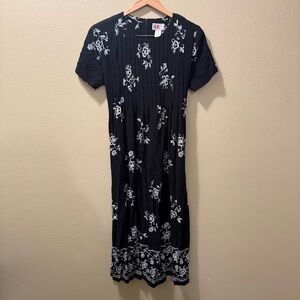 Women’s Size 10 Vintage R&K Originals Black White Floral Rayon Long Maxi Dress